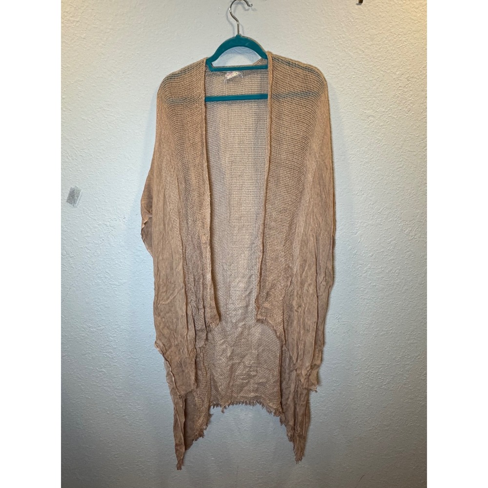Free People Womens Open Front Mesh Knit Cardigan Tan Blush Oversized READ